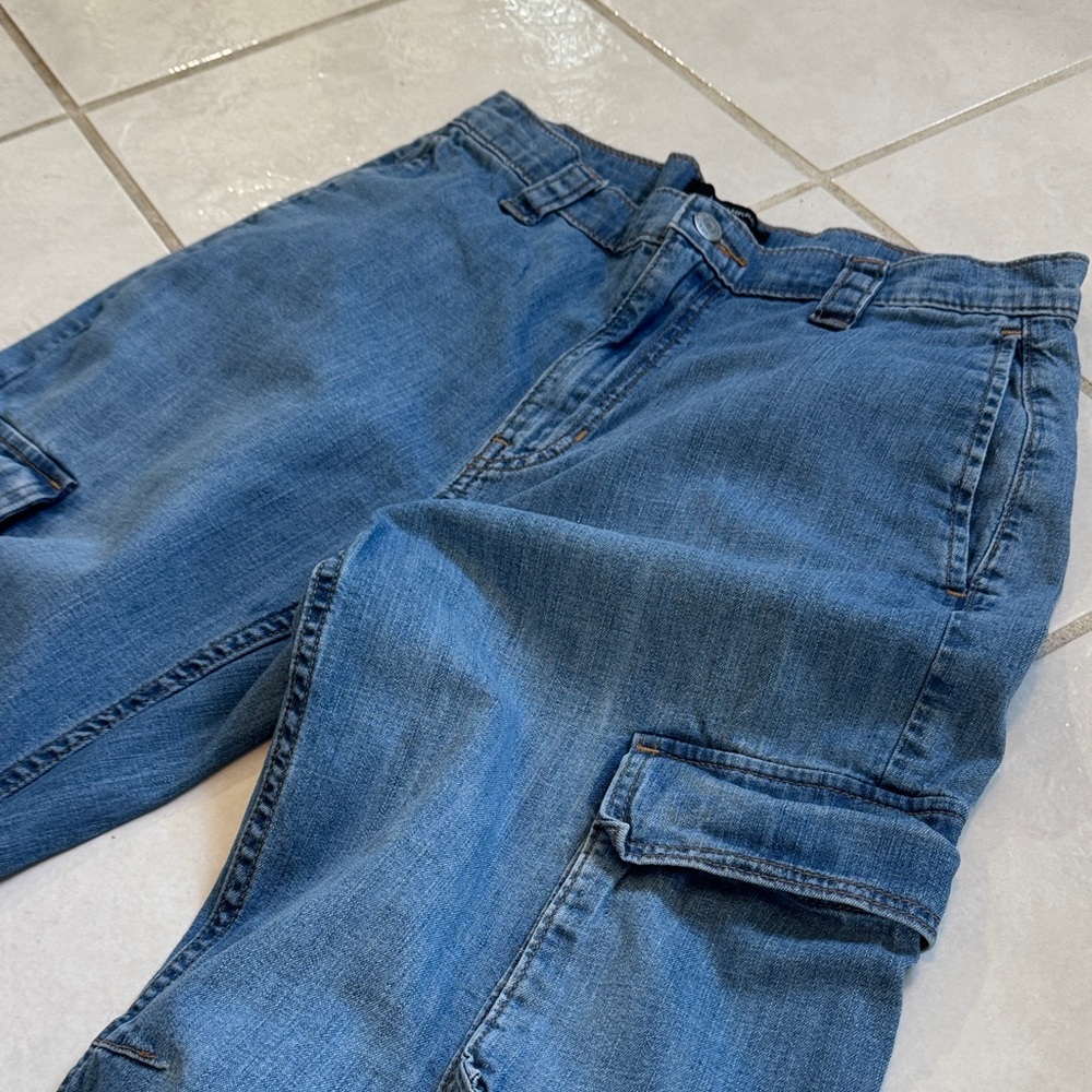Banana Republic Denim Cargo Pants with Adjustable Hem.